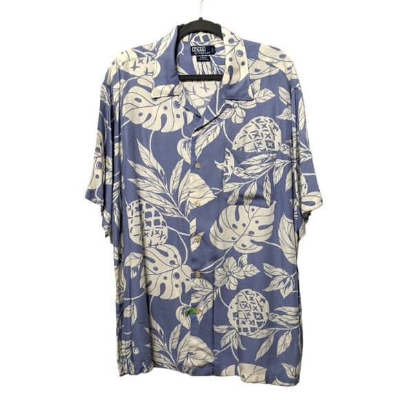 POLO RALPH LAUREN Adams Palm Print Summer Button Up Short Sleeve Shirt XL - Picture 1 of 4
